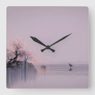 Horloge Carrée Paysage zen minimaliste