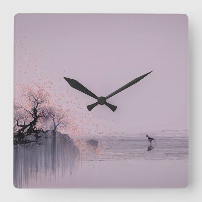Horloge Carrée Paysage zen minimaliste (Recto)
