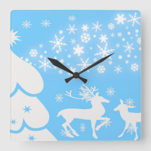Horloge Carrée Paysages naturels Saisons Hiver Feu de neige Cerf