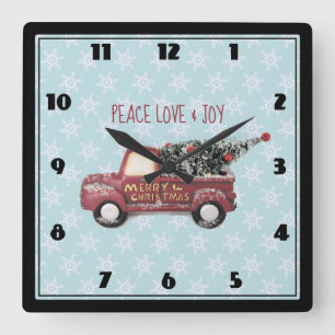Horloge Carrée Peace Love & Joy Toy Camion Joyeux Noël