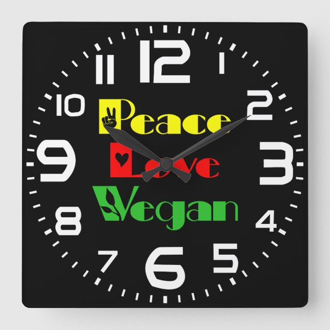Horloge Carrée PEACE LOVE VEGAN Cool, Retro (Recto)
