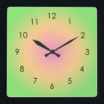 Horloge Carrée Peach rose Green Gradient Ombre Aura<br><div class="desc">Belle aquarelle numérique Rose Peach Vert dégradé design ombragé. Cadeaux d'été rayonnants.</div>