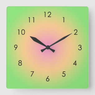 Horloge Carrée Peach rose Green Gradient Ombre Aura