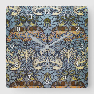 Horloge Carrée Peacock et Dragon, William Morris