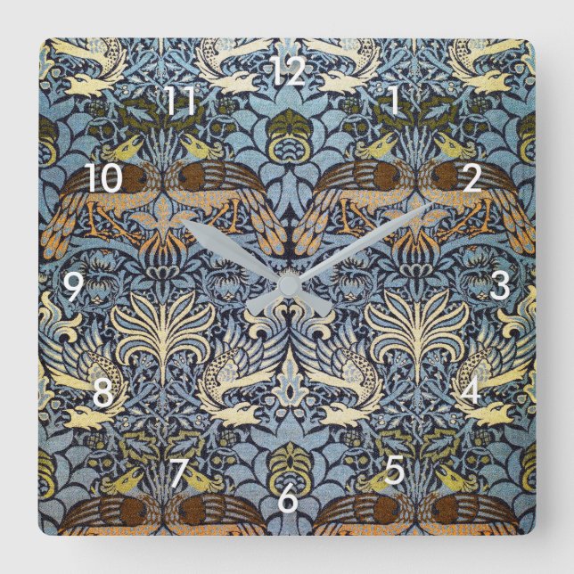 Horloge Carrée Peacock et Dragon, William Morris (Recto)