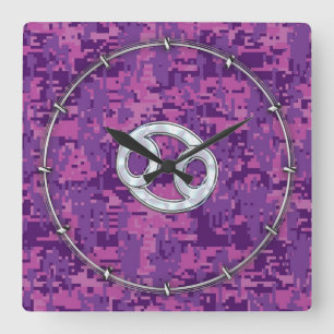 Horloge Carrée Pearl comme cancer Symbole Zodiaque sur Camo numér