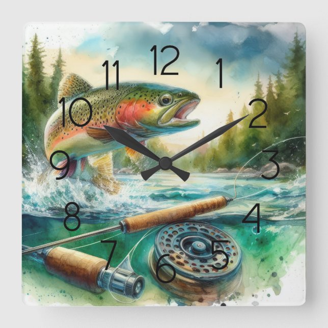 Horloge Carrée Pêche à la truite (Recto)