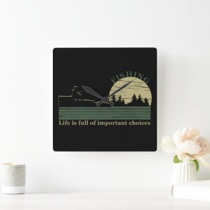 Horloge Carrée Pêche vintage amusante