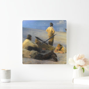 Horloge Carrée Pêcheurs à Skagen Beach par Peder Severin Kroyer
