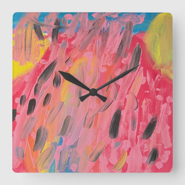 Horloge Carrée Peinture à cascade arc-en-ciel  (Recto)
