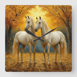 Horloge Carrée Peinture à l'huile Chevaux reconnaissants