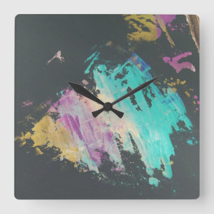 Horloge Carrée Peinture Abstraite