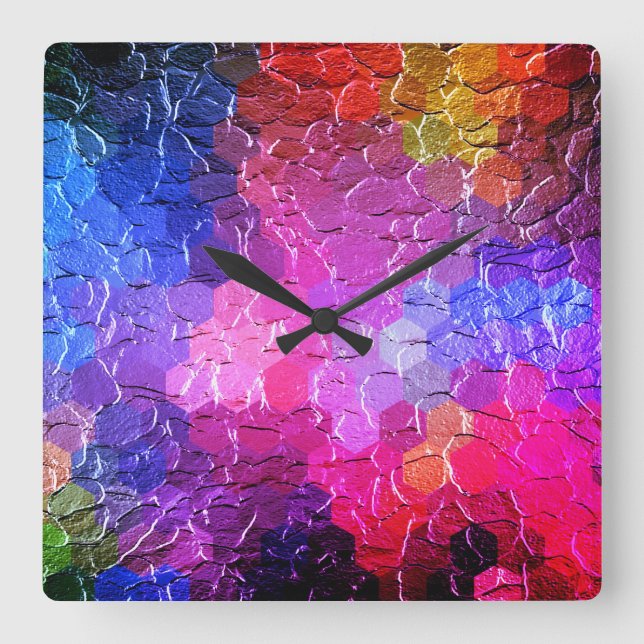 Horloge Carrée Peinture Abstraite | Coloré dynamique (Recto)