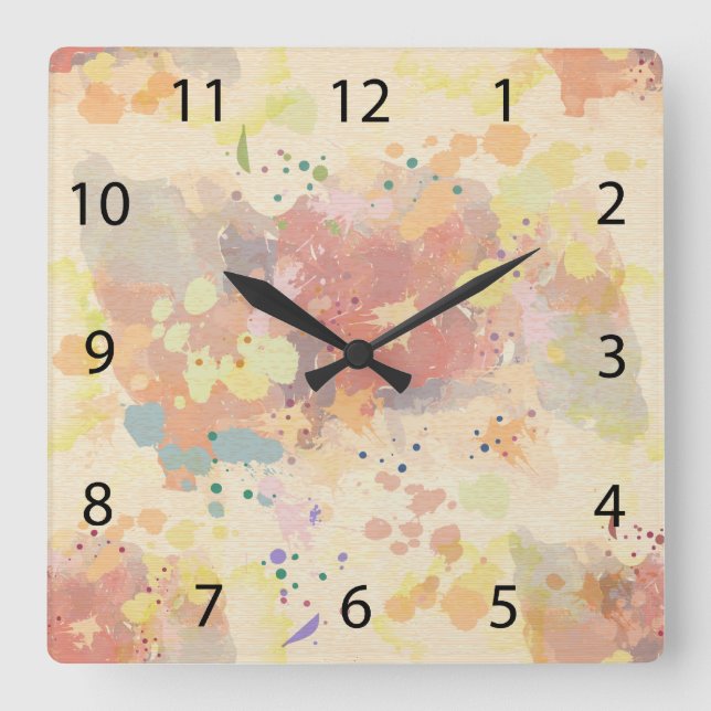 Horloge Carrée Peinture Abstraite colorée (Recto)
