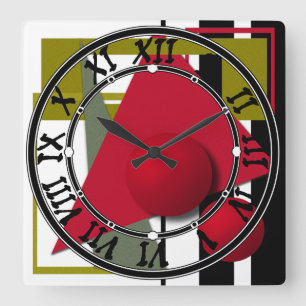 Horloge Carrée Peinture Abstraite, formes géométriques