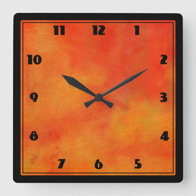 Horloge Carrée Peinture Abstraite moderne en orange (Recto)