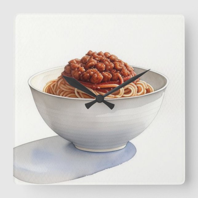 Horloge Carrée Peinture aquarelle de Spaghetti (Recto)