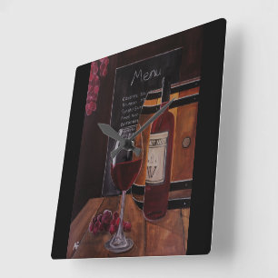 Horloge Carrée Peinture au vin rouge par Alfred Fox