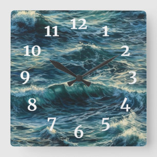 Horloge Carrée Peinture Bleu de la mer
