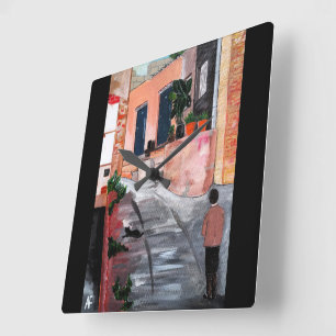 Horloge Carrée Peinture Calle Del San Miguel par Alfred Fox