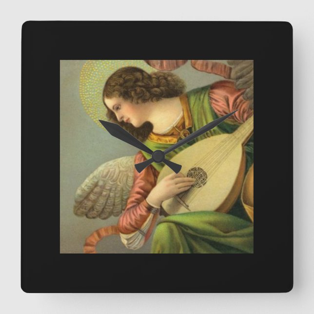 Horloge Carrée Peinture d'ange avec mandoline  (Recto)