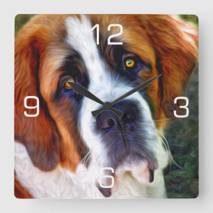 Horloge Carrée Peinture de chien de St Bernard