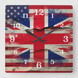 Horloge Carrée Peinture de craquelures  British American Flag
