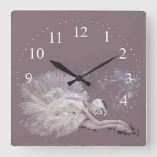 Horloge Carrée Peinture de cygne de danseuse de ballet