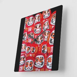 Horloge Carrée Peinture de Daruma Dolls japonais par Alfred Fox