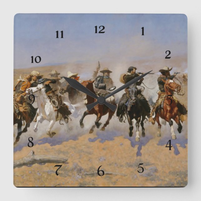 Horloge Carrée Peinture de Frederic Remington “Dash For The Timbe (Recto)