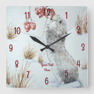 Horloge Carrée peinture de la souris de campagne dans la faune de