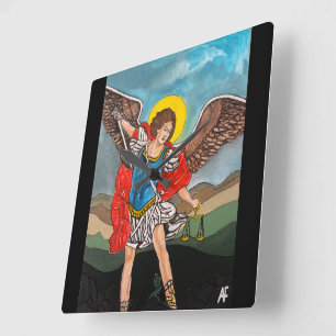 Horloge Carrée Peinture de Saint Michel Archange par Alfred Fox