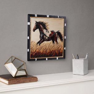 Horloge Carrée Peinture de trot : Champ de bois personnalisé Sole