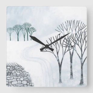 Horloge Carrée Peinture du paysage de neige en hiver