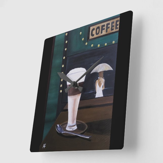 Horloge Carrée Peinture Latte Macchiato par Alfred Fox (Angle)