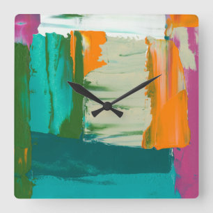 Horloge Carrée Peinture libre multicolore d'expression