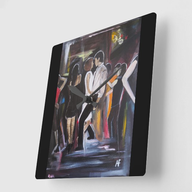 Horloge Carrée Peinture Mambo Night par Alfred Fox (Angle)