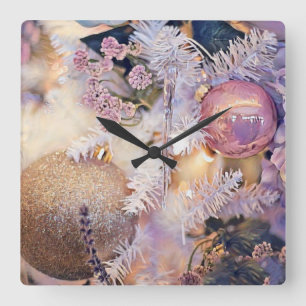 Horloge Carrée Peinture moderne Arbre de Noël Décorations violett