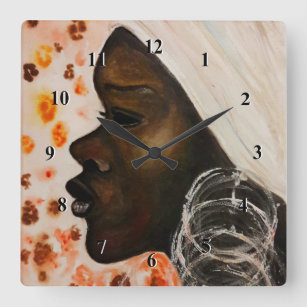 Horloge Carrée Peinture murale d'une jolie femme africaine