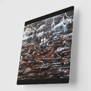 Horloge Carrée Peinture Navires dans une tempête par Alfred Fox