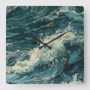 Horloge Carrée Peinture Ocean Whitecaps