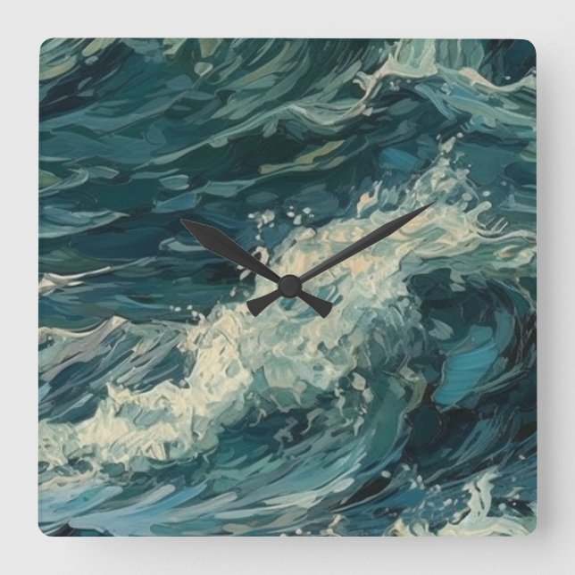 Horloge Carrée Peinture Ocean Whitecaps (Recto)