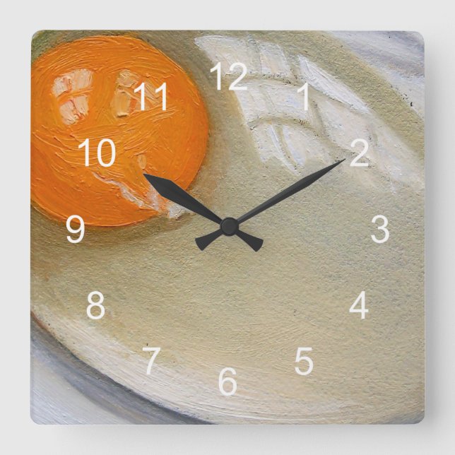 Horloge Carrée Peinture réaliste d'oeuf cru : Temps de petit (Recto)