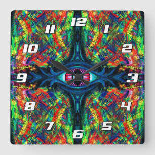 Horloge Carrée Peinture torsadée et trippée avec des chiffres