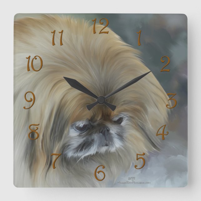 Horloge Carrée Pekingese pensif (Recto)