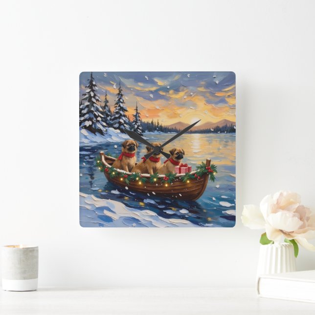 Horloge Carrée Pékinois Bateau de Noël Vacances (Maison)