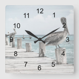 Horloge Carrée Pelicans On The Pier