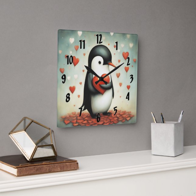 Horloge Carrée Penguin Love 1 (Bureau)