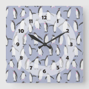 Horloge Carrée Penguins d'hiver sans faille motif + vos idées