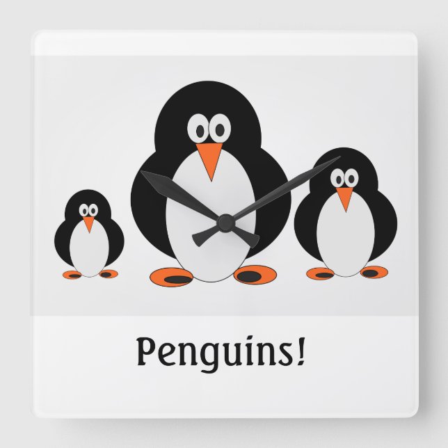 Horloge Carrée Penguins Wall Clock w/custom text option (Recto)